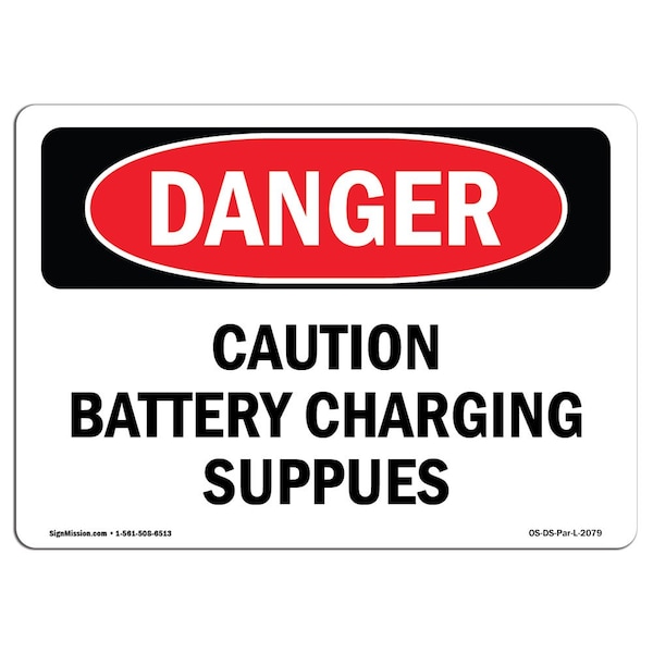 Safety Sign, OSHA Danger, 3.5" Height, Caution Battery Charging Supplies, Landscape, 10PK